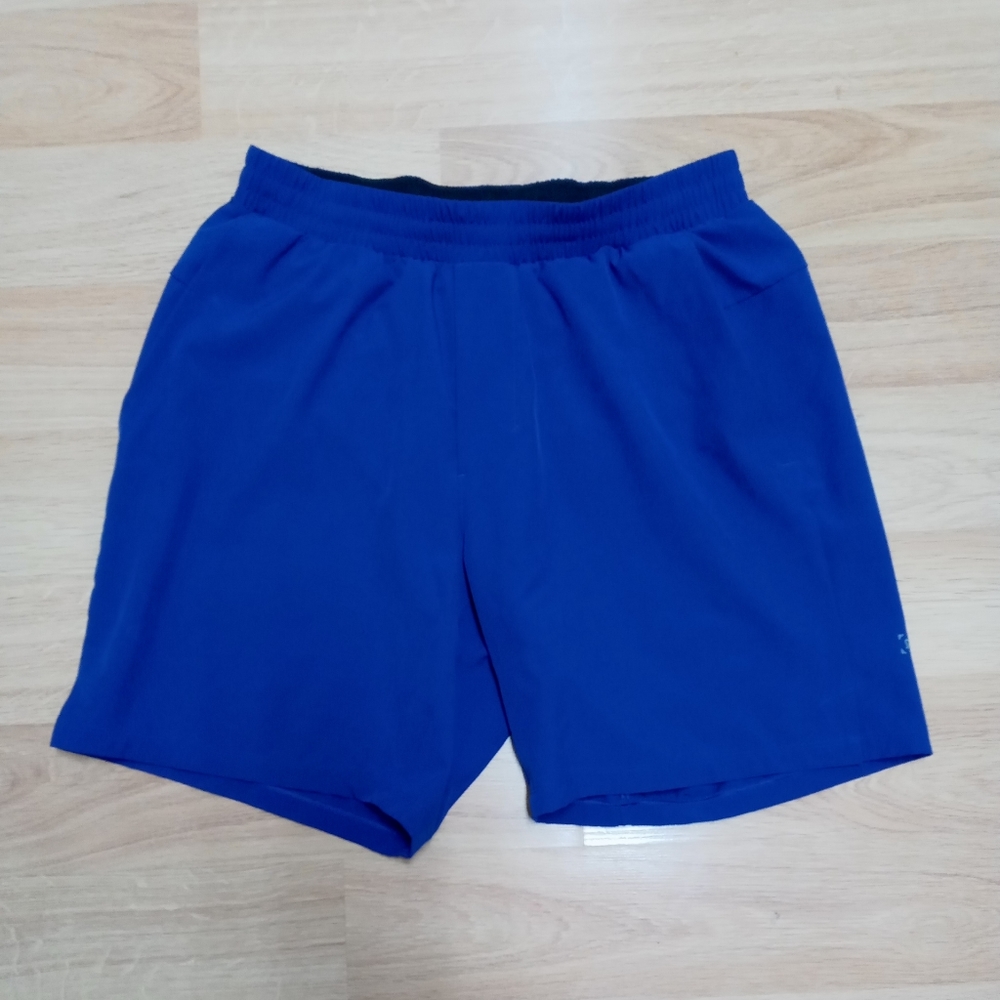 Lululemon Workout Running Shorts Pattern Size Medium Lined Blue Color GUC.